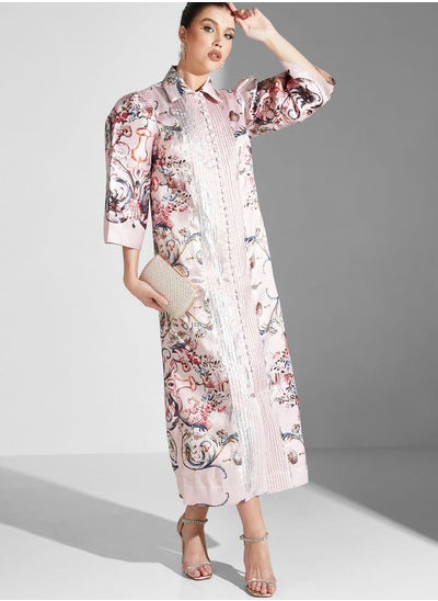 Buy Button Down Floral Print Dress in Saudi Arabia