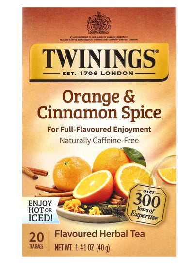 Buy Flavored Herbal Tea Orange & Cinnamon Spice Caffeine Free 20 Tea Bags 1.41 oz (40 g) in UAE