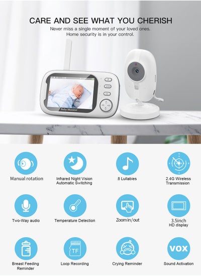 Buy 3.5 inch LCD Display Wireless Babies Video Monitor With Night Vision Temperature Monitoring in Saudi Arabia