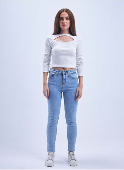 Buy Medium-Waist Light Acid Wash Skinny Jeans. in Saudi Arabia