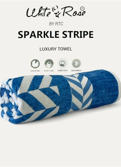 Buy Soft And Absorbent Single Pcs Bath Towel Sparkle Stripe 500GSM Bathroom Towel (70x140cm) Blue in Saudi Arabia