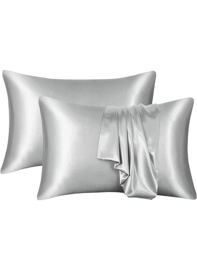 Buy Somer Field - Silk Pillowcases For Hair And Skin 2 Pack Standard Size with Envelope Closure (2 Pcs Pillowcases (50 x 75 cm) (Light Grey) in UAE