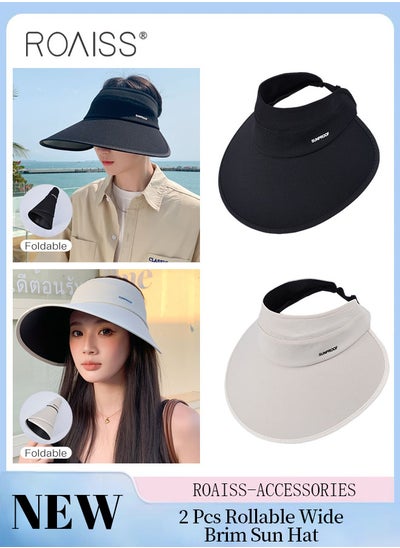 Buy 2 Pcs Rollable Wide Brim Sun Hat for Women Men, Empty Top UPF50+ Sun Protection Outdoor Sports Cycling Hiking Beach Sun Cap Adjustable Size in UAE