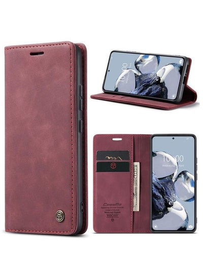 Buy For Xiaomi 12T/12T Pro Flip Case Wallet Protection Leather Cover with Card Holder (Red) in Egypt