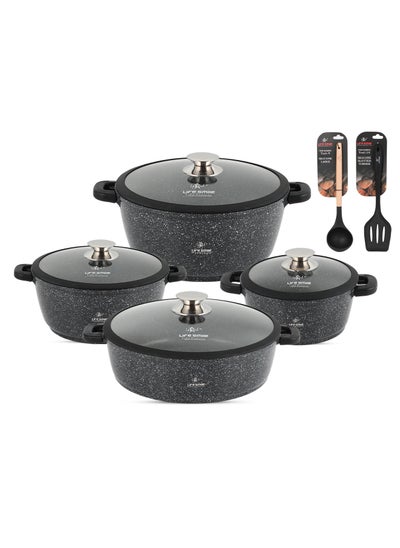 Buy Cookware Set - 18 Pieces Pots and Pan set Granite Non Stick Coating 100% PFOA FREE, Induction Base Cooking Set with Removable Silicone Handles - Oven Safe (Black) in UAE