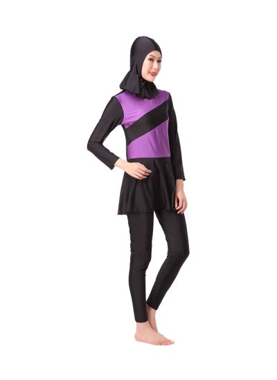 Buy Two-Tone Long Sleeve Burkini Black/Purple in UAE