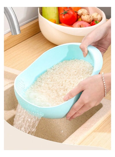 Buy Rice strainer, rice washing bowl, colander, fruit and vegetable washing bowl, blue in Saudi Arabia