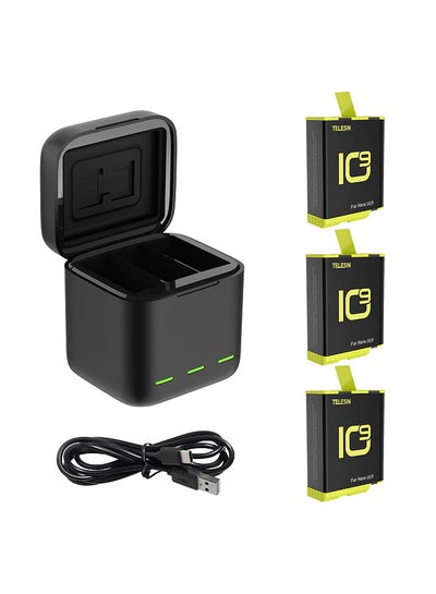 اشتري TELESIN Sports Camera Battery Storage Charger Set 1 * 3-slot Battery Charging Box + 3 * 1750mAh Batteries Fast Charging with TF Card Storage Slots Replacement for GoPro Hero 11/10/ 9 في السعودية