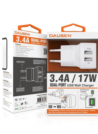 Buy Dausen RG523 Dual USB port Wall charger kit 3.4A/17W in Egypt