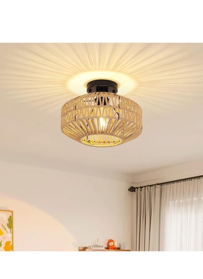 Buy Rattan Light Fixtures Ceiling Mount Boho Ceiling Light Fixture With Dimmable Led Bulb Mini Hand Woven Rattan Chandelier Light Fixtures Ceiling For Bedroom Kitchen Entryway Living Room Hallway in Saudi Arabia