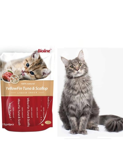 Buy Yellofin Tuna With Scallop Liquid Snack For Cats 6X15g in UAE