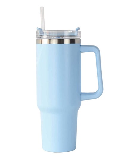 Buy 40oz Steel Vacuum Cup with Handle and Straw Sky Blue in UAE