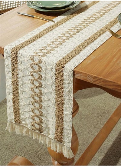 Buy Cotton Linen Runner Splicing Weave Tassel The Tablecloth 160 x 30 cm in UAE