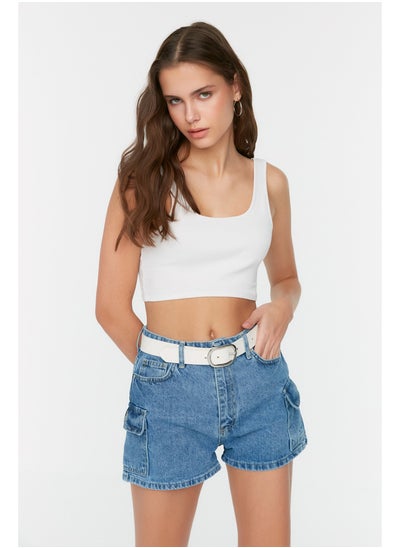 Buy Blue Cargo Pocket Detailed Denim Shorts in Egypt