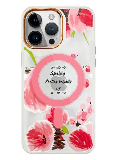 اشتري Case for Apple iPhone 14 PRO MAX Floral Design Fashion Flower Compatible with MagSafe & Wireless Charging Cover PINK في الامارات