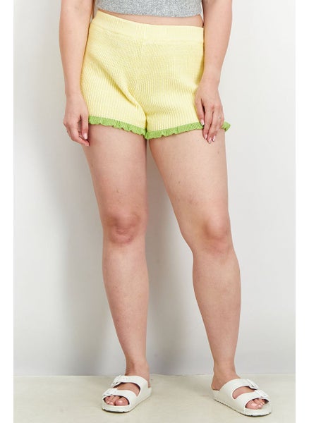 Buy Women Textured Pull On Short, Yellow in UAE