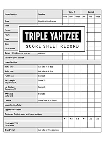 اشتري Triple Yahtzee Score Record: Triple Yahtzee Game Record Keeper Book, Triple Yahtzee Scoresheet, Trip في الامارات