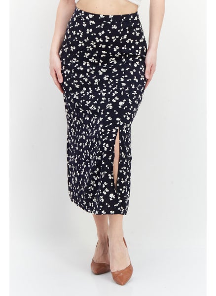 Buy Women Floral Pattern Midi Skirts, Navy/White in UAE