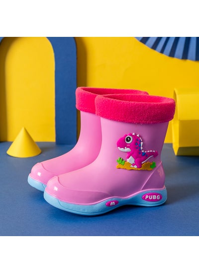 اشتري Four Seasons Childrens Rain Boots Womens Fleece-lined Warm Detachable Water Shoes Non-slip Waterproof Rain Boots Young Childrens Small and Medium-sized Childrens Boys BootsPink [plus velvet]] Pink [plus velvet]] في السعودية