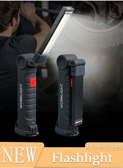 Buy Rechargeable LED Flashlights with 360° Adjustable Light Top Handheld Flashlight with Hook and Magnetic Design 5 Modes Super Bright Work Light for Work Emergencies Camping Hiking in UAE