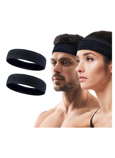 Buy 2 Pack Black Headband, Head Band for Woman Sport Headband for Men, Gym Hair Band, Running Sweat Bands in UAE