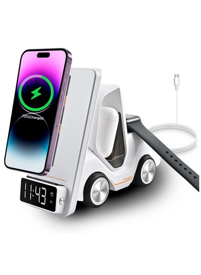 Buy Wireless Charging Station 5 in 1, Fast Charging for iPhone 12-15, Air Pods Pro 3 2, Apple Watch iWatch, Includes Alarm Clock and Night Light Features in Saudi Arabia