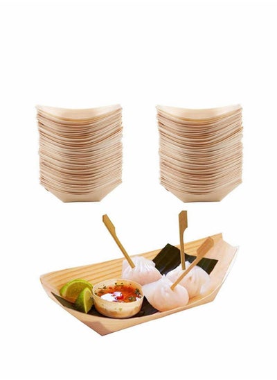 اشتري Wood Serving Boats, Disposable Bamboo Wood Boats, Dishes Plates Wooden Snack Bowls Food Serving Tray Japanese Sashimi Sushi Boat Light Brown for Party Foods, Snacks, Canap, 50 Pcs في السعودية