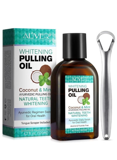 اشتري 120ml Coconut Oil Pulling Mouthwash with Coconut and Peppermint Oil Ayurvedic Mouthwash for Fresh Breath Teeth Whitening Mint Pulling Mouthwash Natural Essential Oil Mouthwash with Tongue Scraper في الامارات