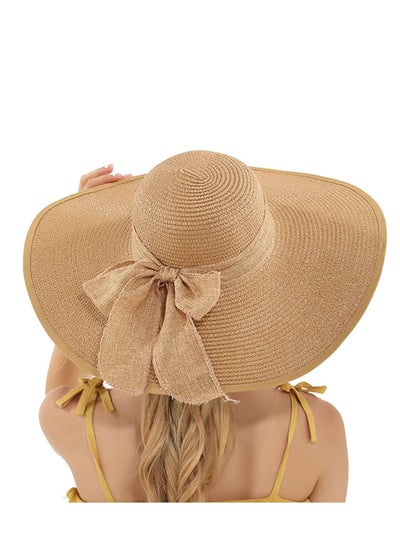 اشتري Womens Big Bowknot Straw Hat Large Floppy Foldable Roll up Beach Cap Sun Hat Summer UV Protection Beach Cap في السعودية