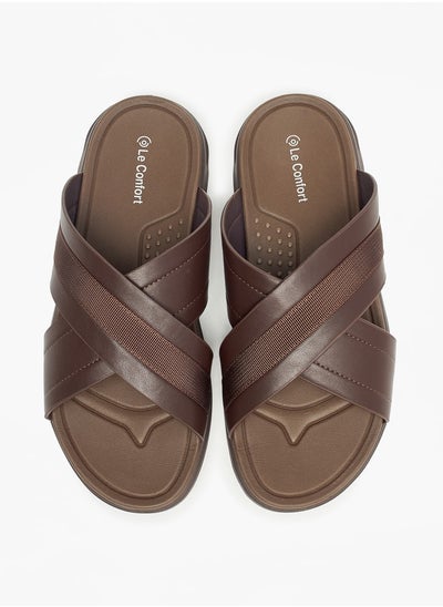 Buy Textured Slip-On Cross Strap Sandals in UAE