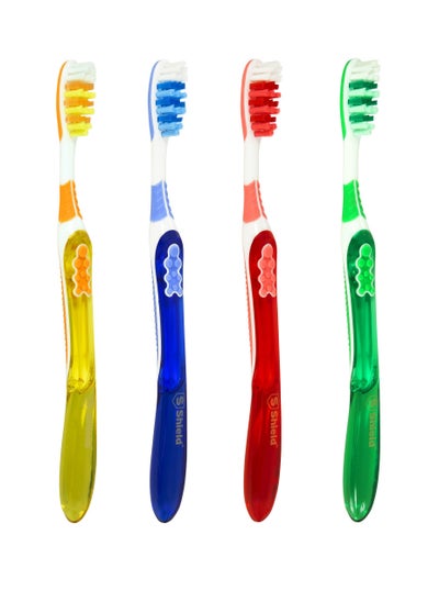 Buy Shield Care Toothbrush Dual Pro with Multi-Level Filaments, Anti-Slip Grip (Expert Care - Soft Bristles) Adult - Yellow, Red, Blue, Green - 4 Count (Pack of 1) in UAE