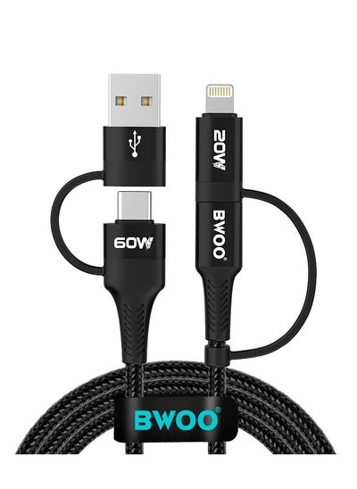 Buy Bwoo 60W Fast Charging Cable, 4 in 1 USB Data Cable for Laptop, Ipad, Iphone & Androids in UAE