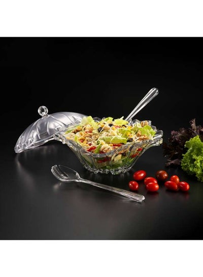 Buy Acrylic Salad Bowl With Spoon & Fork Servers Clear in UAE