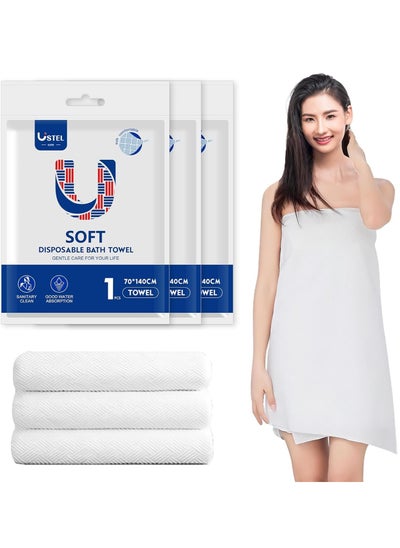 Buy Premium Disposable Bath Towels, Disposable Bath Towels Portable Soft Towel Set for Hotel, Bathroom, Spa, Trip, Camping Highly Absorbent 55x27.5 Inch 4 Individually Packaged in UAE