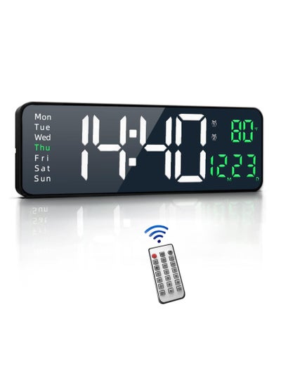 Buy Digital Wall Clock Large Display 16.2 Inch Large LED with Remote Control for Living Room Décor Automatic Brightness Dimmer Big Clock with Date Week Temperature in UAE