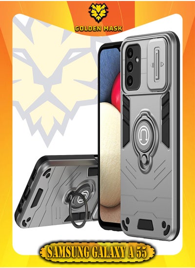 Buy GOLDEN MASK For Samsung Galaxy A55 Armored Window Bracket Camera Shield Cover Camera Lend Protection With Ringe (Grey) in Egypt