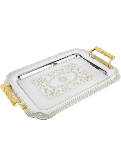 Buy Rectangular Serving Tray, Stainless Steel Tea Drink Platter, Snack Tray, Breakfast Serving Platter with Handle for Food, Dessert, Fruit, Coffee, Tea, 35x24.5 CM, Gold in Saudi Arabia