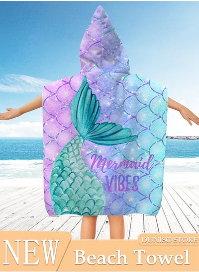 اشتري Kids Hooded Bath Robe Microfiber Mermaid Beach Towels for Travel Quick Dry Towel for Swimmers Sand Proof Beach Towels for Kids Cool Pool Towels Beach Accessories Super Absorbent Towel في الامارات