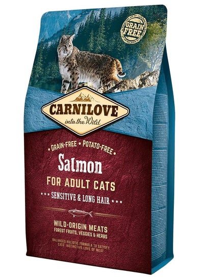 Buy Dry Food with Salmon for Sensitive & Long Hair Adult Cats 2 kg in UAE