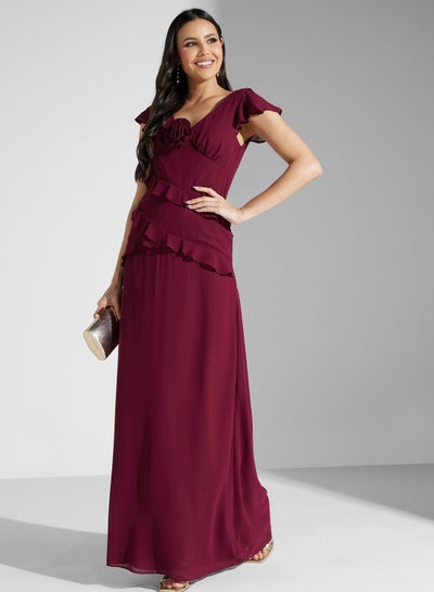 اشتري Flared Sleeve Ruffle Dress في الامارات