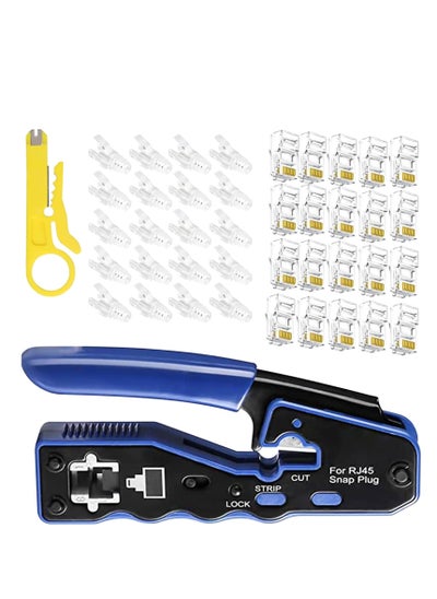 Buy RJ45 Crimp Tool, Kit of RJ45 Crimping Tool, RJ45 Pass Through Crimp Tool with 50 PCS CAT6 Pass Through Connectors, 50 PCS RJ45 Cat6 Protection Covers and Mini Stripping Plier in UAE