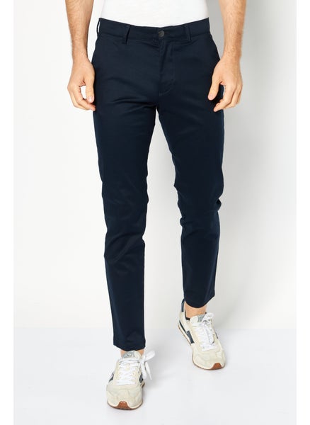 اشتري Men Slim Fit Solid Chino Pants, Navy في الامارات