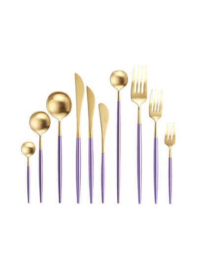 اشتري 10-Piece Dinner Flatware Cutlery Set Gold/Purple في السعودية