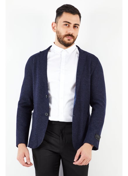 Buy Men Regular Fit Textured Casual Blazer, Navy in UAE