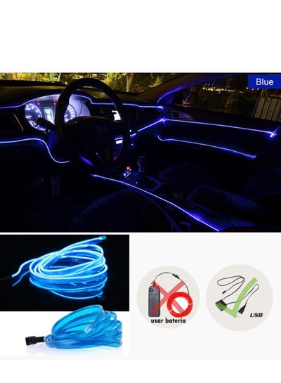 اشتري شريط إضاءة LED داخلي للسيارة، مصابيح سلكية نيون USB، مجموعة الإضاءة المحيطة لتزيين السيارة الداخلية (3M/10FT، أزرق) في الامارات