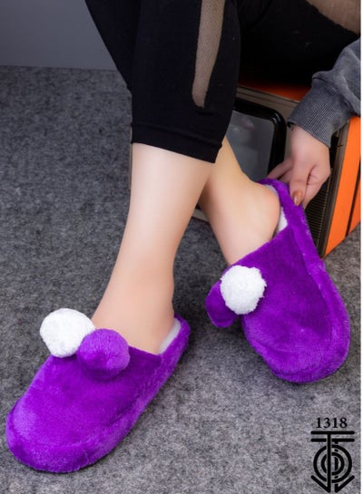 Buy Women's winter slipper for the house with fur in mauve color in Egypt