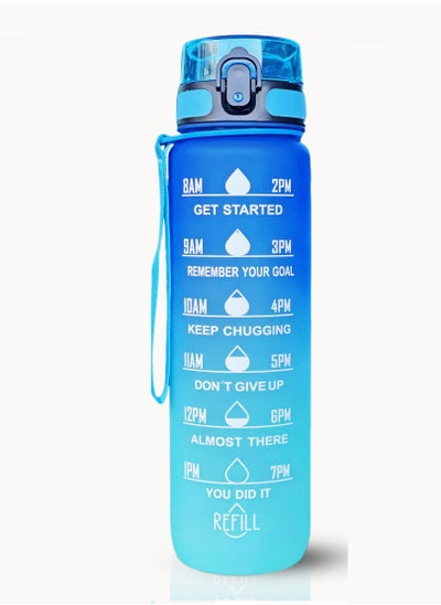 Buy SPRINTERS - 1 Liters Water Bottle 32Oz BPA Free, Multicolor - Leak Proof With Motivational Quote And Time Marker, Anti Slip For Sport ,Fitness, Gym , Picnic (1 Liter, Dark Blue/ Sky Blue Gradient) in UAE