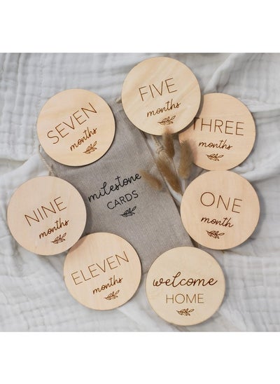 Buy Beautiful Baby Monthly Milestone Cards The Perfect Wooden Discs For Adorable Milestone Pictures Of Your Newborn Boy/Girl 7 Reversible Circles Incl. Announcement & Hello World Sign Are A Great Gift in UAE