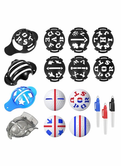 اشتري 12 Pcs Precision Golf Ball Marker, Including 3 Golf Ball Marking Stencils, 6 Letter and Pattern Template, 3 Colors Golf Ball Markers, Golf Ball Line Marking Tool Kit, Alignment Identification Tool في الامارات