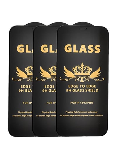 Buy G-Power 9H Tempered Glass Screen Protector Premium With Anti Scratch Layer And High Transparency For Iphone 12 Set Of 3 Pack 6.1" - Black in Egypt